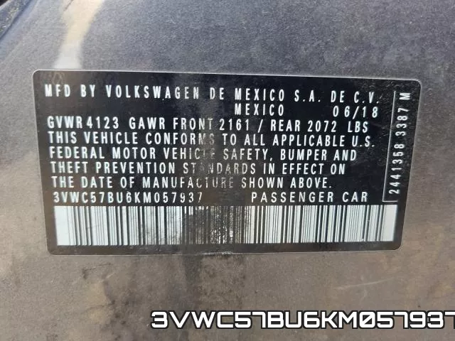 3VWC57BU6KM057937 фото 2