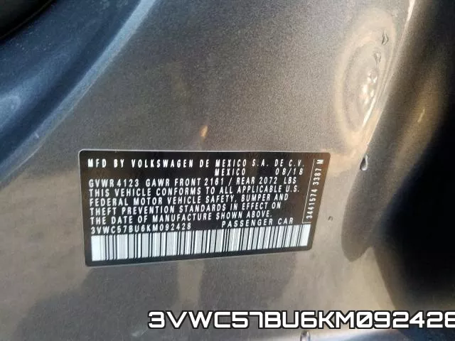 3VWC57BU6KM092428 фото 2