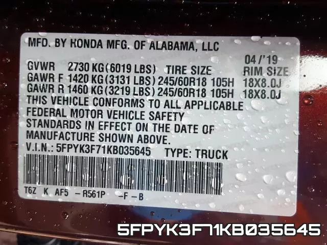 5FPYK3F71KB035645 фото 2
