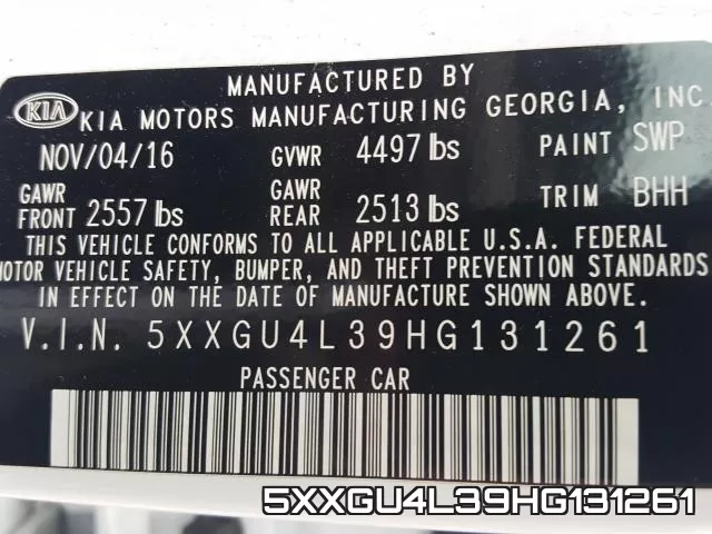 5XXGU4L39HG131261 фото 2