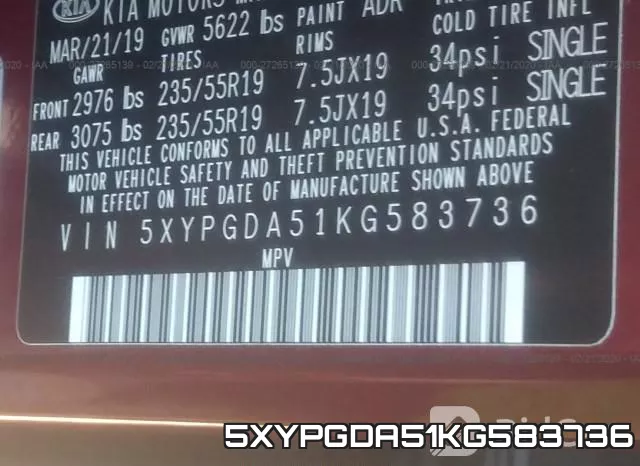 5XYPGDA51KG583736 фото 10