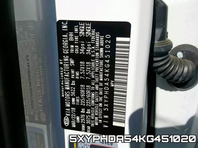 5XYPHDA54KG451020 фото 2