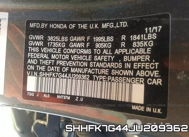 SHHFK7G44JU209362 фото 10