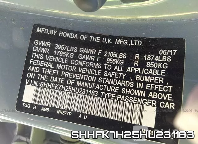 SHHFK7H25HU231183 фото 9