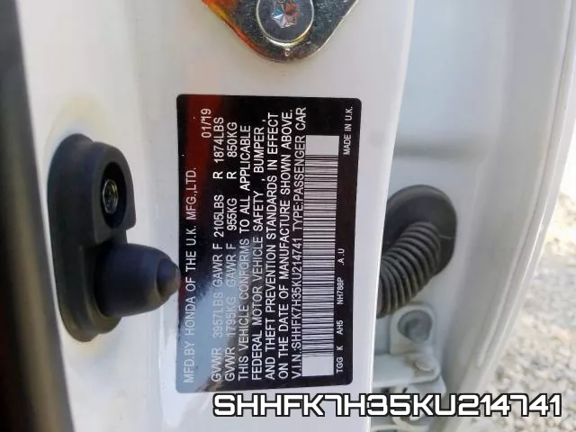 SHHFK7H35KU214741 фото 2