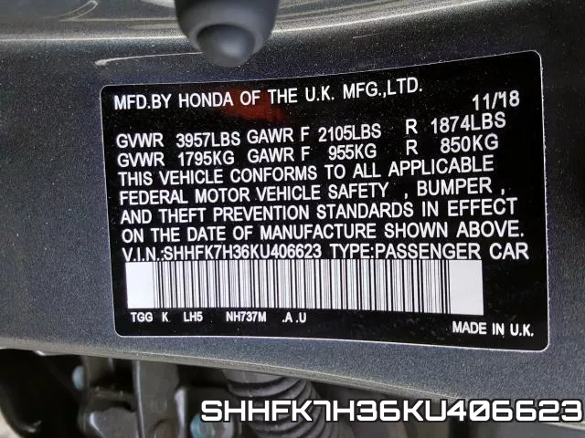 SHHFK7H36KU406623 фото 2