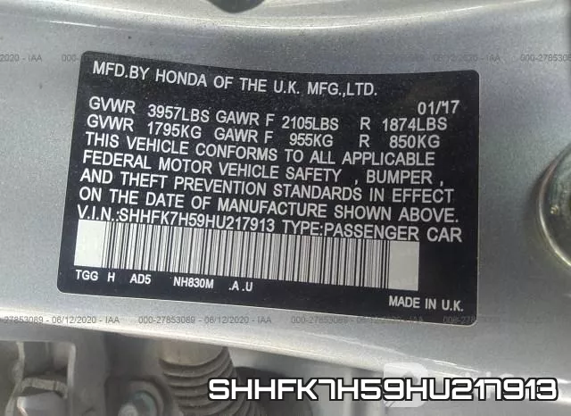 SHHFK7H59HU217913 фото 10