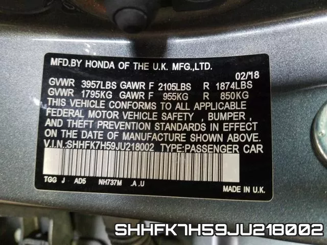 SHHFK7H59JU218002 фото 2