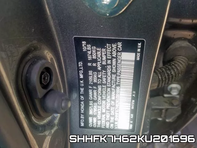 SHHFK7H62KU201696 фото 2