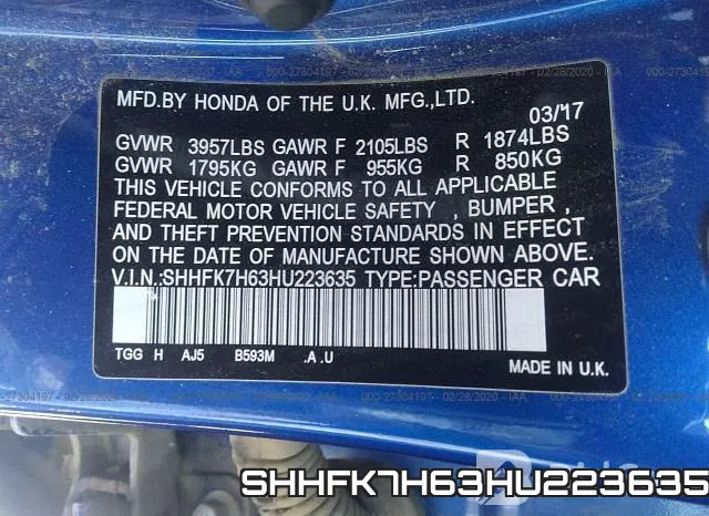 SHHFK7H63HU223635 фото 10
