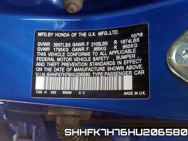 SHHFK7H76HU206580 фото 2