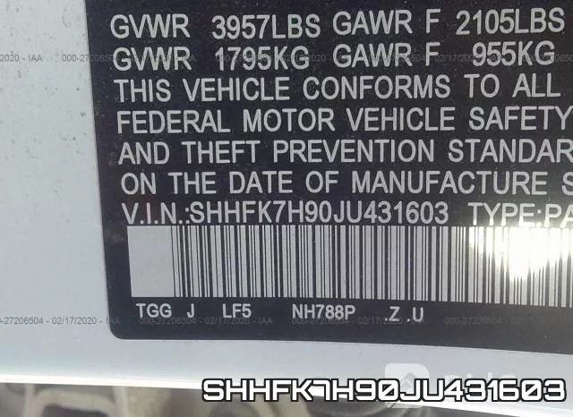 SHHFK7H90JU431603 фото 10