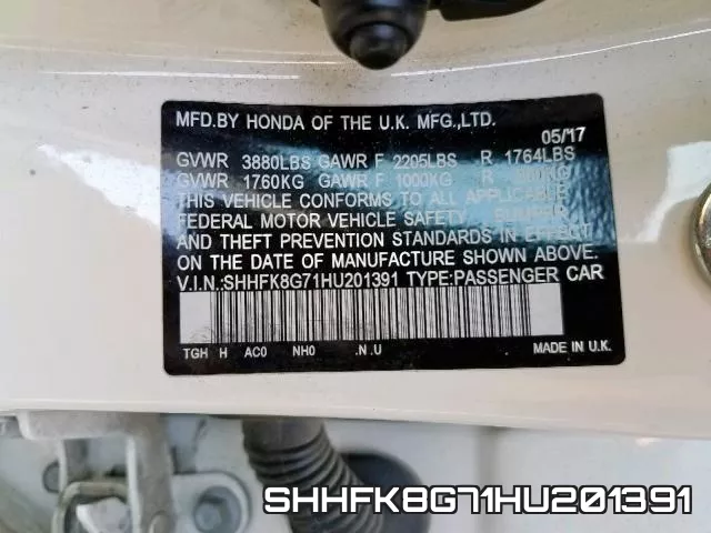 SHHFK8G71HU201391 фото 2
