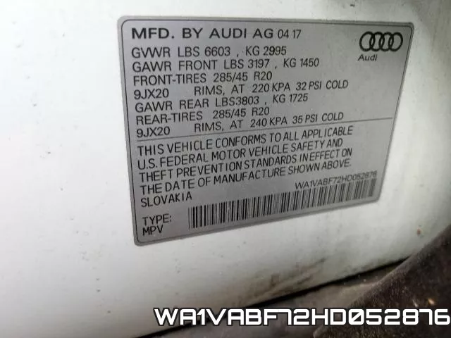 WA1VABF72HD052876 фото 2