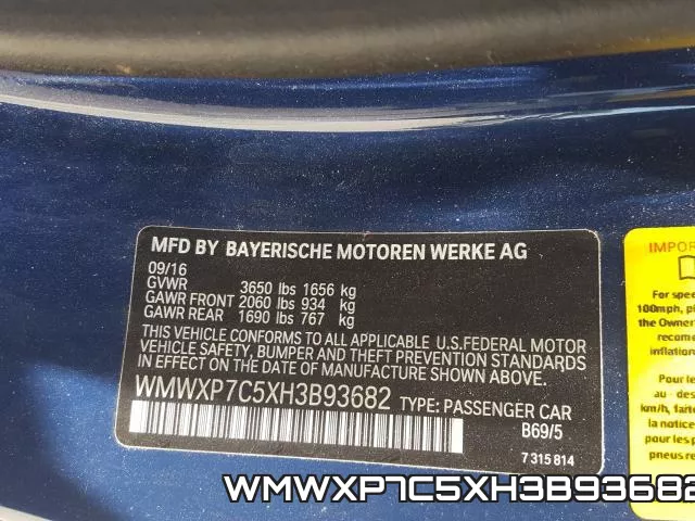 WMWXP7C5XH3B93682 фото 2