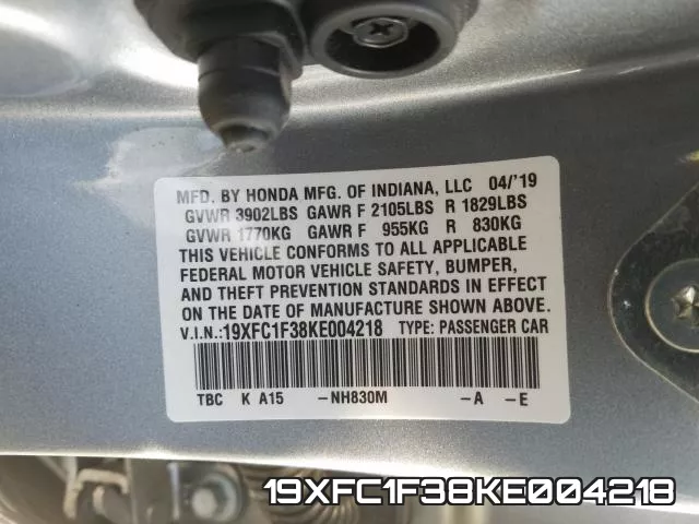 19XFC1F38KE004218 фото 2