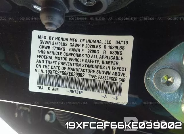19XFC2F66KE039002 фото 10