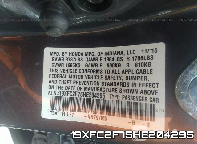 19XFC2F75HE204295 фото 10