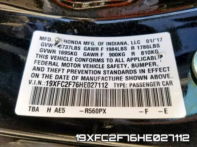 19XFC2F76HE027112 фото 2