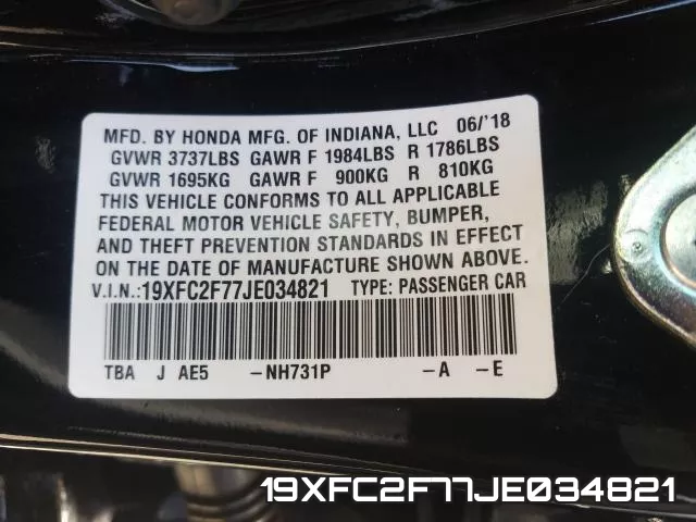 19XFC2F77JE034821 фото 2