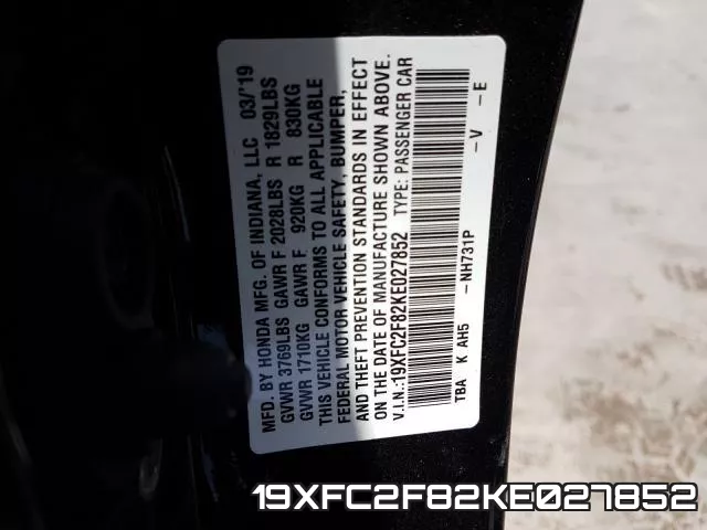 19XFC2F82KE027852 фото 2