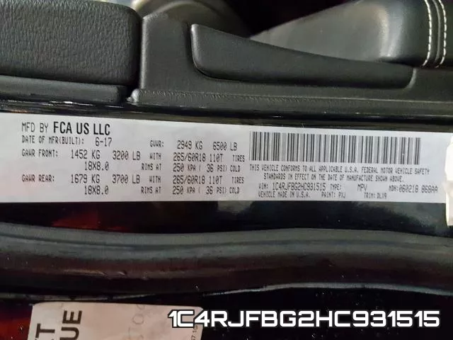 1C4RJFBG2HC931515 фото 2