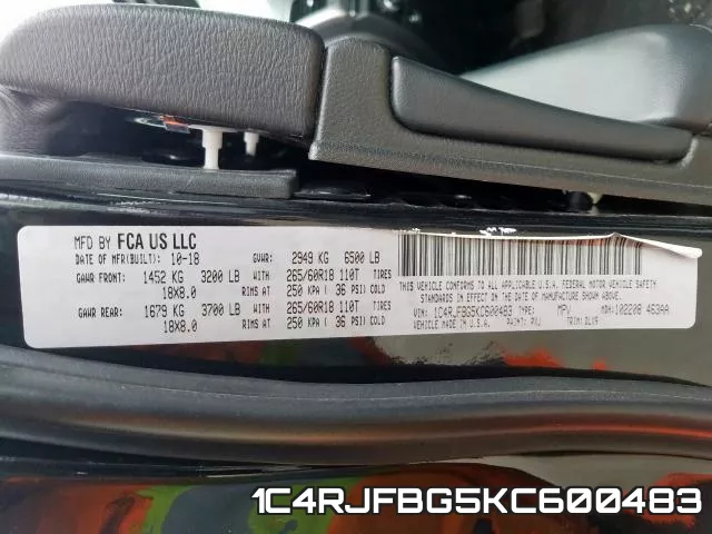 1C4RJFBG5KC600483 фото 2
