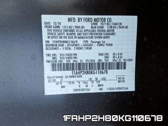 1FAHP2H80KG110678 фото 2