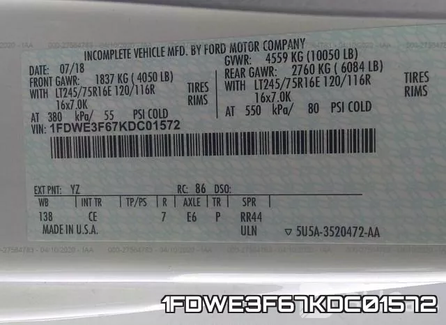 1FDWE3F67KDC01572 фото 9