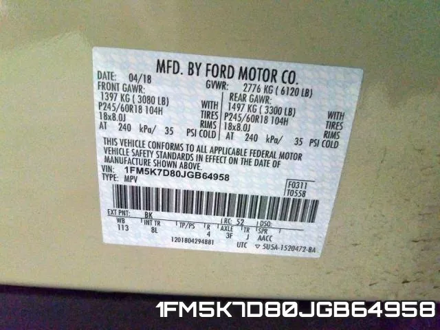 1FM5K7D80JGB64958 фото 2