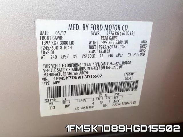 1FM5K7D89HGD15502 фото 2