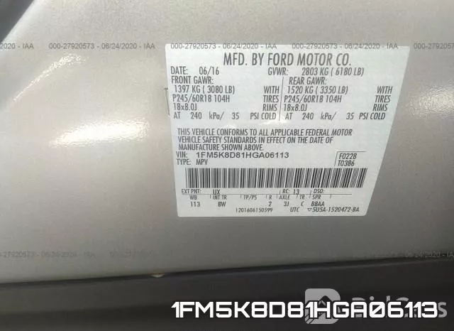 1FM5K8D81HGA06113 фото 10