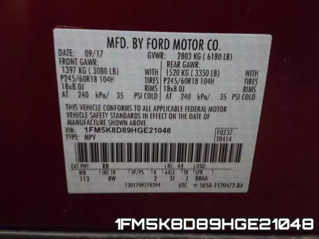 1FM5K8D89HGE21048 фото 2