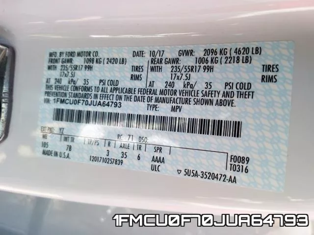 1FMCU0F70JUA64793 фото 2