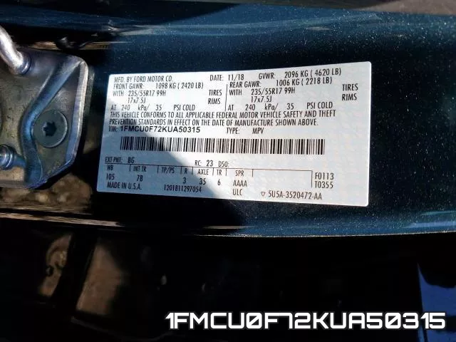 1FMCU0F72KUA50315 фото 2