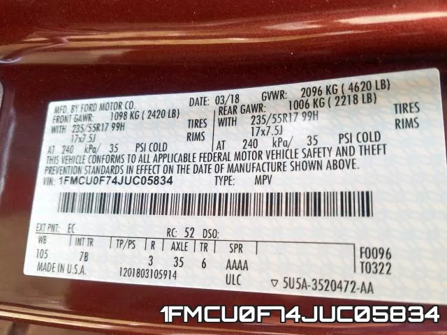 1FMCU0F74JUC05834 фото 2