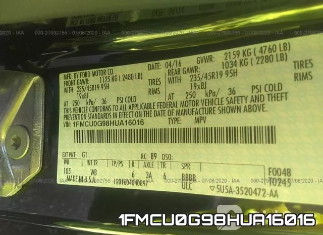 1FMCU0G98HUA16016 фото 10
