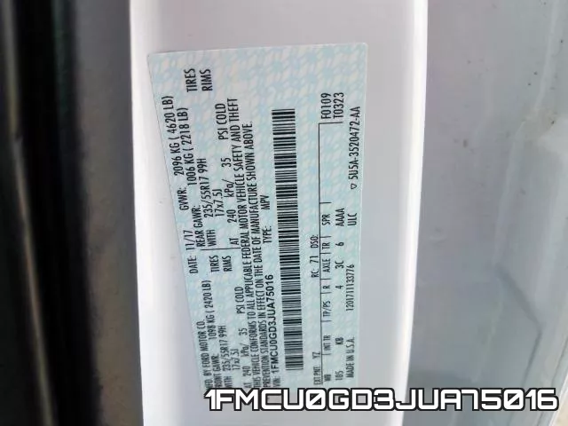 1FMCU0GD3JUA75016 фото 2
