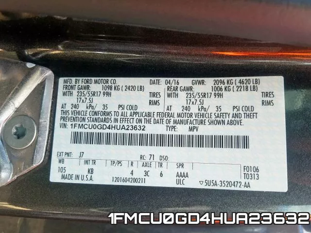 1FMCU0GD4HUA23632 фото 2