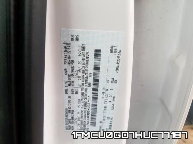 1FMCU0GD7HUC77187 фото 2