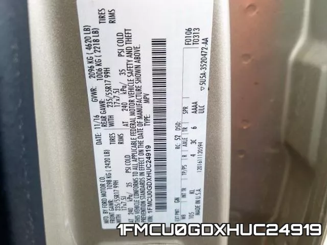 1FMCU0GDXHUC24919 фото 2