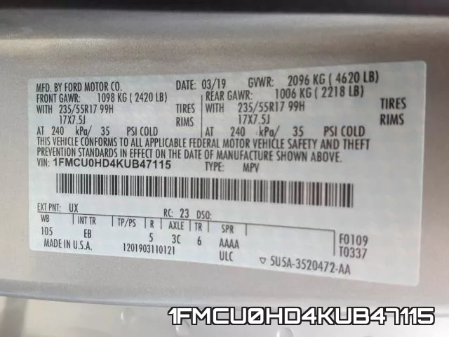 1FMCU0HD4KUB47115 фото 2
