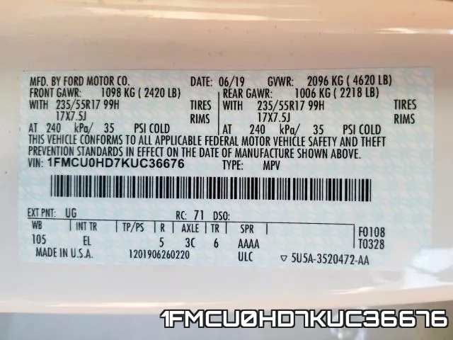 1FMCU0HD7KUC36676 фото 2