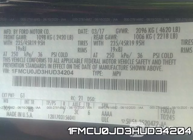 1FMCU0JD3HUD34204 фото 10