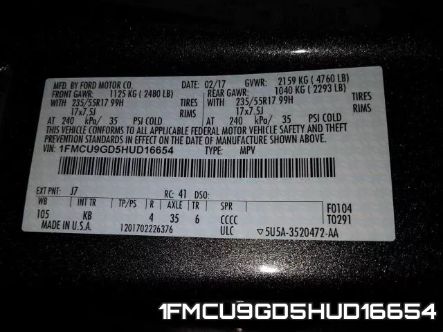 1FMCU9GD5HUD16654 фото 2