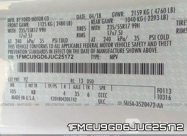 1FMCU9GD6JUC25172 фото 10