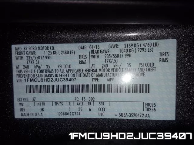 1FMCU9HD2JUC39407 фото 2
