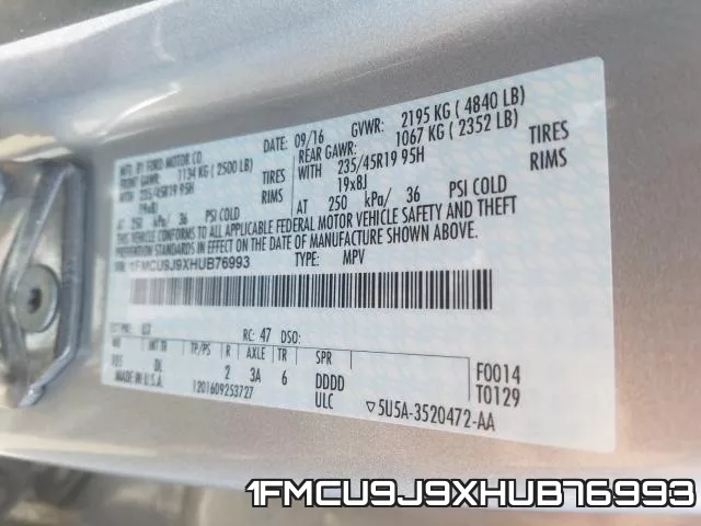 1FMCU9J9XHUB76993 фото 2