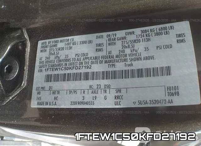 1FTEW1C50KFD27192 фото 9