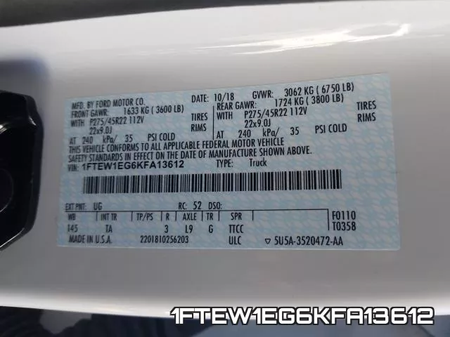 1FTEW1EG6KFA13612 фото 2